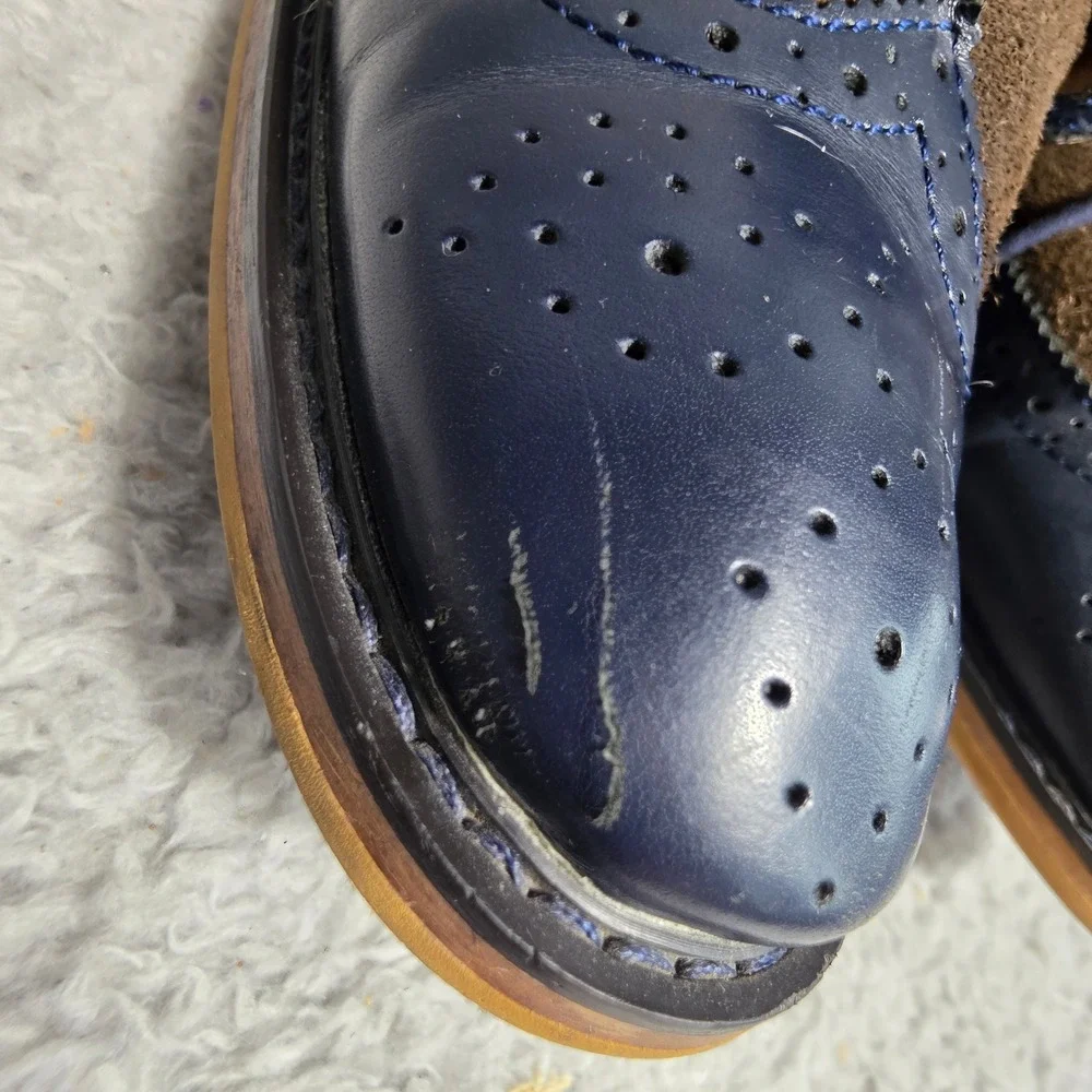 La Milano Italian Two tone Wingtip Brogue Chukka Boots Navy Suede Leather Men 12